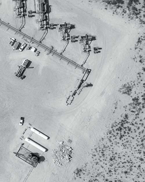 Unique Challenge Overhead view of oil field operations